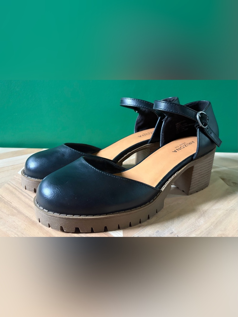 Black Chunky Mary Jane Heels Lug Sole Ankle Strap Women’s Size 8.5